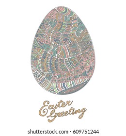 Easter egg colorful illustration card drawn by hand, zentangle style, Decorative design for invitation, flyer, banner.