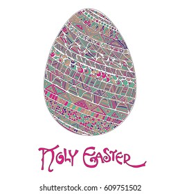 Easter egg colorful illustration card drawn by hand, zentangle style, Decorative design for invitation, flyer, banner.