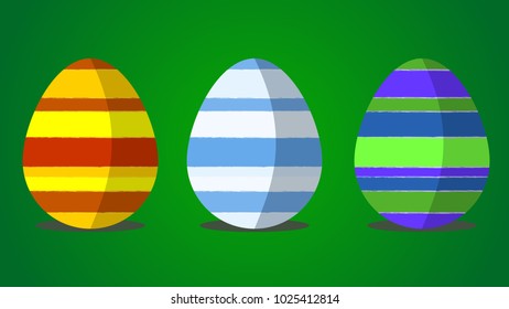 Easter egg colorful illustration set. Three eggs on the green background. EPS10 vector