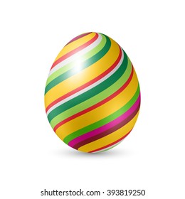 Easter Egg with Colorfull Strips - Standing Vertically on White