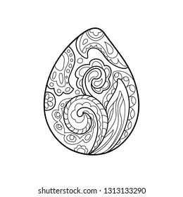 Easter egg coloring greeting card. Ornament egg outlined vector illustration on white background. Easter coloring page. Decorative easter egg with oriental mandala ornament. Spring holiday template