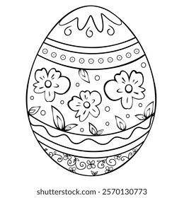 Easter egg coloring for kids. Vintage painted Easter egg with floral pattern isolated on a white background, Print template for painting, coloring, cutting. education paper game