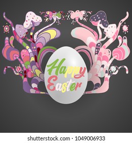 easter egg with coloring mushroom and forest objects. vector illustration. eps 10