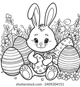  Easter Egg Coloring Page with decorating eggs.vector black and white