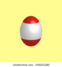 Easter egg in the colors of the Austrian flag. Austria flag. Easter chicken egg. Christian religion and culture. Christian holiday. Austrian symbol. Religious holiday. Rest in Austria.