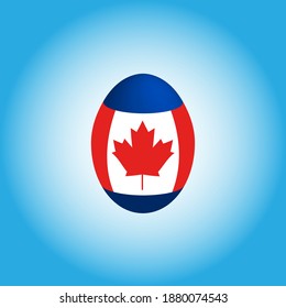 Easter egg in the colors of the flag of Canada. Canadian maple leaf. Flag of Canada. Easter chicken egg. Christian religion. Christian culture. Canadian symbol. Religious holiday. Red maple leaf.