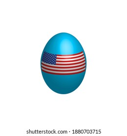 Huevo de Pascua en los colores de la bandera de los Estados Unidos de América. Bandera de Estados Unidos. Huevo de pollo de Pascua. Religión y cultura cristiana. Símbolo estadounidense. Fiesta religiosa. Vacaciones en Estados Unidos.