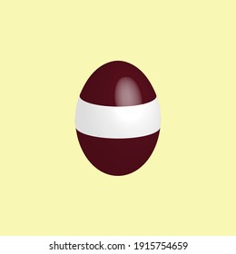 Easter egg in the colors of the Latvian flag. Flag of Latvia. Easter chicken egg. Christian religion and culture. Christian cross. Latvian symbol. Religious holiday. Holidays in Latvia.