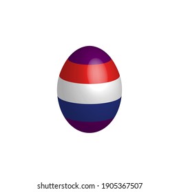 Easter egg in the colors of the Netherlands flag. Holland flag. Easter chicken egg. Christian religion and culture. Christian cross. Scottish symbol. Religious holiday. Dutch Holidays.
