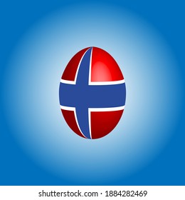 Easter egg in the colors of the Norway flag. Norway flag. Easter chicken egg. Christian religion and culture. Christian cross. Norwegian symbol. Religious holiday. Norwegian holidays.