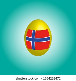 Easter egg in the colors of the Norway flag. Norway flag. Easter chicken egg. Christian religion and culture. Christian cross. Norwegian symbol. Religious holiday. Norwegian holidays.