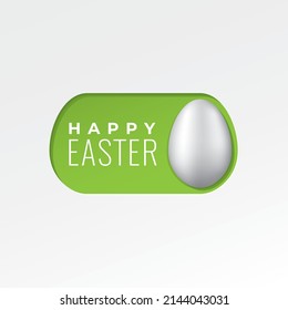 Easter Egg Combined with On Off Toggle Switch Button and Greetings Logo Lettering as Happy Holidays Concept - Green on White Background - Vector Gradient Graphic Design