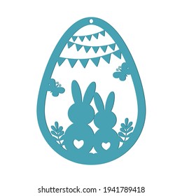 Easter egg composition lovebirds, black stencil silhouette, paper cutting, scrapbooking