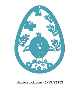 Easter egg composition small chicken, black stencil silhouette, paper cutting, scrapbooking