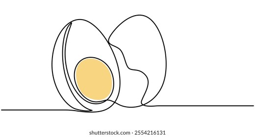 Easter Egg continuous one line drawing vector illustration. Pro vector, Vector illustration of Fried egg with runny yolk on white background black and white drawing For children to learn to color. 