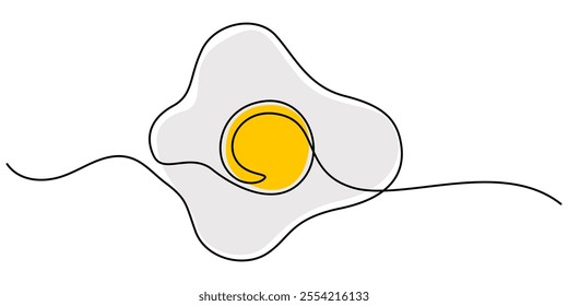 Easter Egg continuous one line drawing vector illustration. Pro vector, Vector illustration of Fried egg with runny yolk on white background black and white drawing For children to learn to color. 