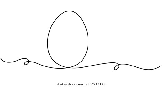 Easter Egg continuous one line drawing vector illustration. Pro vector, Vector illustration of Fried egg with runny yolk on white background black and white drawing For children to learn to color. 