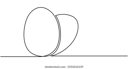 Easter Egg continuous one line drawing vector illustration. Pro vector, Vector illustration of Fried egg with runny yolk on white background black and white drawing For children to learn to color. 