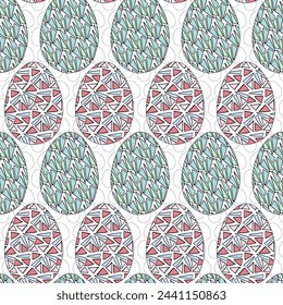 El cristal de huevo de Pascua dibujado a mano elementos de geometría sin patrón para la artesanía de papel, diseño de tela. Fondo de color de primavera pastel para scrapbook