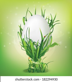 Easter egg and egg cup of grass. Vector illustration