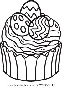 Easter Egg Cupcake Isolated Coloring Page 