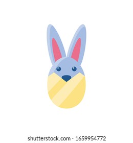 easter egg with cute bunny head over white background, colorful and flat style design, vector illustration