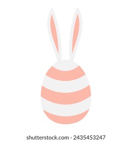 Huevo de Pascua con lindo conejito de dibujos animados, conejo, ilustración de orejas de liebre. Diseño plano dibujado a mano, vector aislado. Clip art de vacaciones de Pascua, tarjeta de temporada, banner, póster, elemento