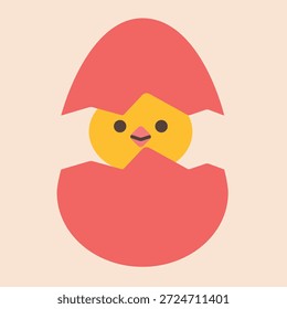 Easter egg with cute chick. For poster, card, scrapbooking, stickers. Eps10. Vector illustration in flat style.