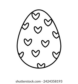 Easter egg. Cute doodle decorative egg with hearts. Vector linear illustration.