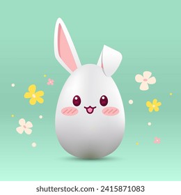 Huevo de Pascua. Icono de conejo kawaii en fondo azul. Ilustración vectorial.