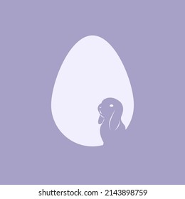 Easter egg with cute little bunny silhouette on pastel background - traditional symbol of holiday. Simple eggs hunt - vector illustration. Minimalistic design for card, banner or poster.