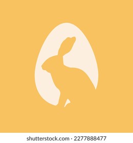 Easter egg with cute little bunny silhouette on yellow bright background - traditional symbol of holiday. Simple eggs hunt - vector illustration. Minimalistic design for card, banner or poster.