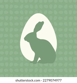 Easter egg with cute little bunny silhouette on green bright background - traditional symbol of holiday. Simple eggs hunt - vector illustration. Minimalistic design for card, banner or poster.