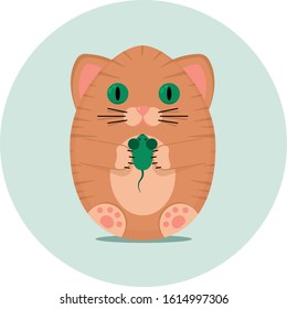 easter egg cute orange cat with green play mouse holiday illustration icon