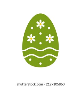Easter egg with daisy flowers and dots  ornament. Icon, logo. Cartoon vector illustration