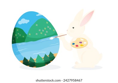 Easter egg day rabbit beautiful character icon object cute march april month spring time holiday easter day vector illustration bunny ear hare event animal hunt holiday template event party meadow	