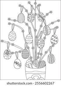 Easter egg decor plant coloring page vector