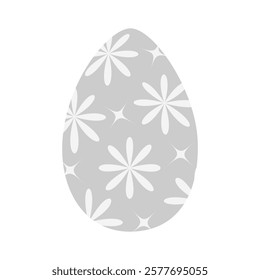 Easter Egg Decorate Floral pattern and stars in grayscale. Easter greeting design element concept