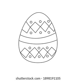 Easter egg decorated with abstract rhombuses and circles. Traditional food and symbol for the Orthodox and Catholic holidays. Happy easter. Black and white doodle vector illustration isolated. Icon 