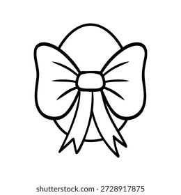 Osterei mit einer Schleife verziert, doodle-Stil Vektorgrafik. Minimalistische handgezeichnete Linienkunst, die das frühlingshafte, verspielte, symbolische und kreative Gestaltungskonzept ausdrückt.