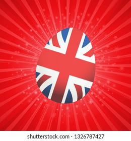 Easter Egg Decorated with British Flag Over Red Star Burst Background