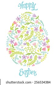 Easter Egg decorated with different floral elements pattern. Vector illustration.
