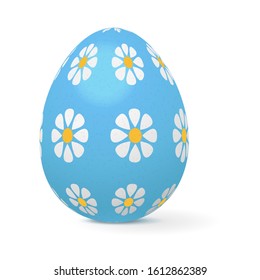 Easter egg decorated with flowers. Vector 3d illustration isolated on white background