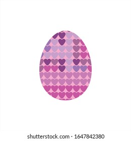 Easter egg decorated in hearts.  Vector illustration. 