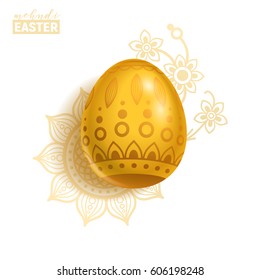 Easter egg decorated with mehndi style pattern.
Realistic painted egg on floral decorated background. Smartly grouped and layered.