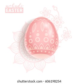 Easter egg decorated with mehndi style pattern.
Realistic painted egg on floral decorated background. Smartly grouped and layered.