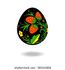 Easter egg decorated with a pattern in style hohloma on an isolated background