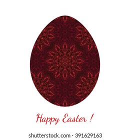 Easter egg decorated with a red floral seamless ornament with curls over white. Element for your holiday and other festive projects. Seamless pattern in swatch panel included.