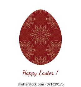 Easter egg decorated with a red floral seamless ornament with curls over white. Element for your holiday and other festive projects. Seamless pattern in swatch panel included.