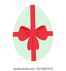 Easter Egg decorated red ribbon bow. Easter greeting decorative design element idea in trendy green